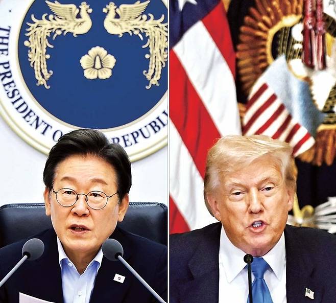 이재명 대통령이 31일 용산 대통령실에서 주재한 수석보좌관회의에서 발언하고 있다(왼쪽 사진). 도널드 트럼프 대통령이 30일(현지시간) 개인 의료기록을 앱에 올리도록 장려하는 백악관 행사에서 발언하고 있다. 대통령실사진기자단·AP연합뉴스