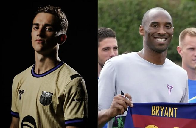 바르셀로나 원정 유니폼과 코비 브라이언트가 과거 입은 티셔츠. 디애슬레틱