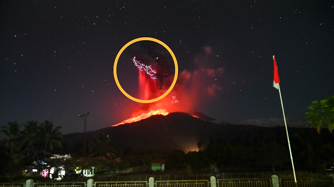 2025년 8월 1일(현지시간) 인도네시아 동누사텡가라주 플로레스섬에서 발생한 화산 폭발 당시 르워토비 라키라키 화산이 화산 물질을 분출하는 모습. 인도네시아 에너지 및 광물 자원부 산하 화산학 및 지질 재해 완화 센터(PVMBG) 제공. AP 연합뉴스