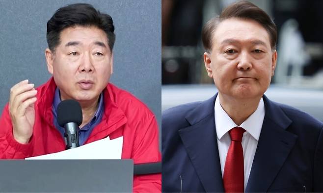 극우 유튜버 고성국씨(왼쪽)와 윤석열 전 대통령. 고성국티브이(TV) 유튜브 갈무리, 사진공동취재단