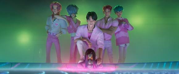 케데헌은 극 중 노래가 큰 인기를 끌었고, 그 배경에는 화려한 제작팀 라인업이 숨어 있다. 사진은 사자보이즈. [사진=넷플릭스]