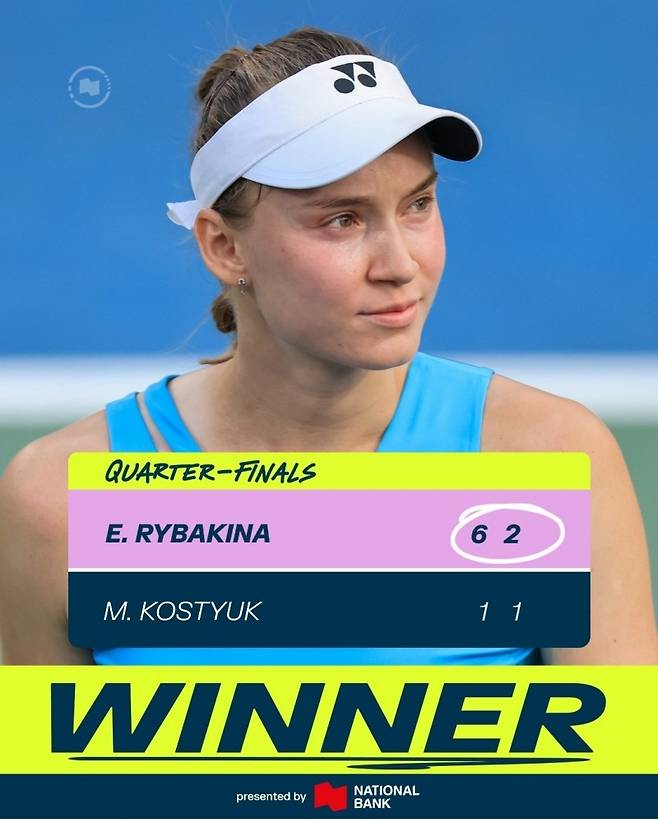 음보코와 4강전에서 맞붙는 엘레나 리바키나. 사진/내셔널뱅크오픈