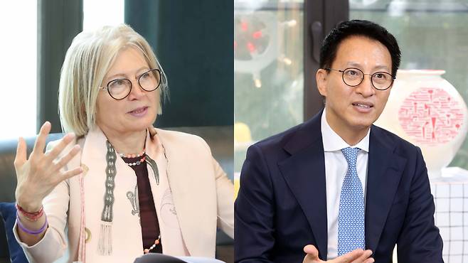 에밀리아 가토 주한 이탈리아 대사와 배한준 한국메나리니 대표이사가 7월 23일 서울 강남구 신사동 하이스트리트 이탈리아에서 조선비즈와 인터뷰를 하고 있다. /한국메나리니