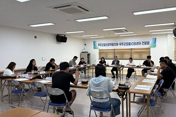 무주군청년정책협의체와 무주군로컬JOB센터가 청년 일자리 관련 간담회를 갖고 있다. [사진=무주군]