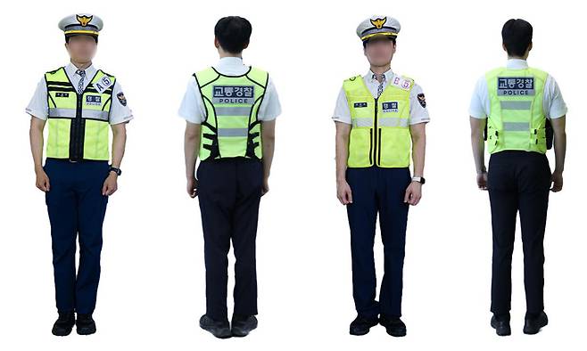 신형 경찰 교통외근조끼 시제품들.&nbsp; &nbsp; 경찰청 제공