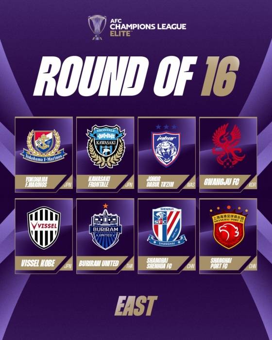 2024~2025시즌 아시아축구연맹(AFC) 아시아챔피언스리그 엘리트(ACLE) 동아시아 지역 16강 진출 팀들. 산둥 타이산의 포기 여파로 포항 스틸러스가 9위로 탈락했다.  /사진=아시아축구연맹(AFC) 공식 사회관계망서비스(SNS)