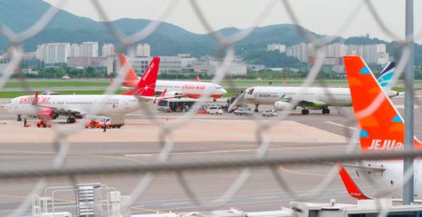 서울 김포공항 주기장에 서 있는 저비용항공사(LCC) 소속 여객기들./연합뉴스