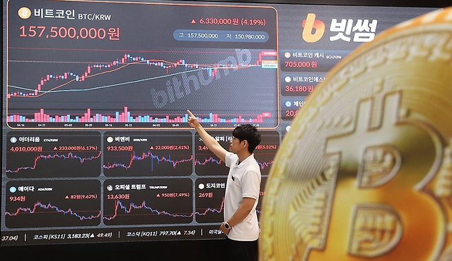 지난달 11일 서울 서초구 빗썸라운지 강남본점에 가상자산 시세가 표시돼있다.ⓒ연합뉴스