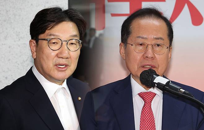 (왼쪽부터)권성동 국민의힘 의원, 홍준표 전 대구시장 ⓒ시사저널 양선영 디자이너·연합뉴스