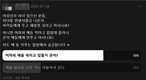 "자녀 몫 민생지원금 어떻게 하시나요?" [스레드 캡처. DB 및 재판매 금지]