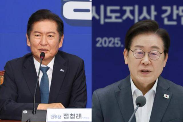 이재명(오른쪽) 대통령과 정청래 더불어민주당 대표