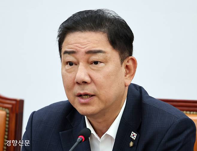 김병기 더불어민주당 원내대표가 7일 국회에서 열린 민주당 정책조정회의에 참석해 발언하고 있다. 박민규 선임기자