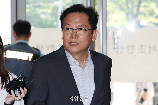 김철문 전 경북경찰청장(현 전북경찰청장)이 7일 참고인 신분으로 조사를 받기 위해 서울 서초동 채 상병 특검팀으로 출석하고 있다. 한수빈 기자