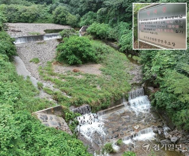 경기도가 매년 수십개의 사방댐을 설치하며 산사태 예방에 나서고 있지만 정작 유지·관리에는 소홀해 실효성이 떨어진다는 지적이 제기된다. 사진은 6일 가평군 북면 목동리에 설치된 사방댐에 자갈과 토사가 쌓여 있는 모습. 윤원규기자