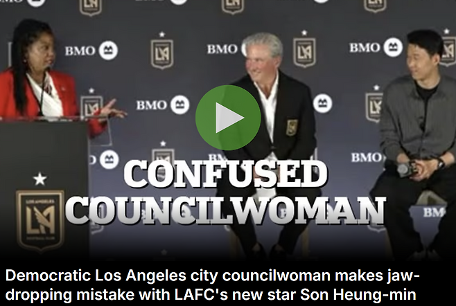 한국 대표팀 주장 손흥민에게 미국 월드컵 우승을 도와달라는 의미의 발언을 해버린 LA 시의원. 데일리 메일 캡처