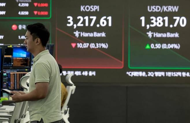 8일 서울 중구 하나은행 딜링룸에서 직원들이 업무를 보고 있다. ⓒ뉴시스