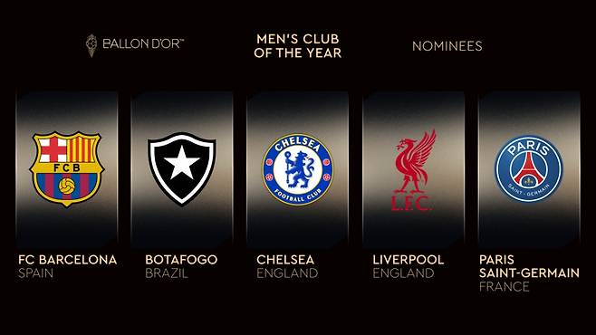 2025 발롱도르 올해의 남자 클럽상 후보 5개팀. /사진=발롱도르 SNS 캡처