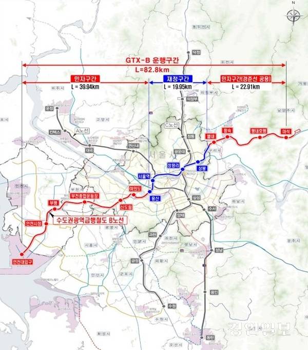 수도권광역급행철도(GTX) B노선 전체 구간 노선도. /인천시 제공