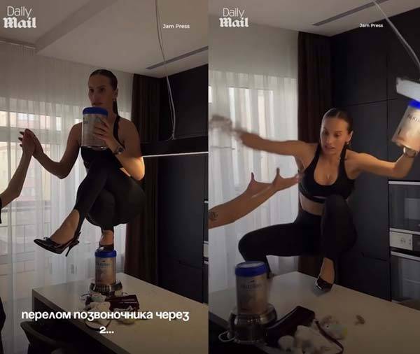 러시아 인플루언서인 마리아나 바루트키나가 SNS에서 유행 중인 ‘스틸레토 챌린지’를 촬영하다 척추가 골절됐다./사진=데일리메일 캡처