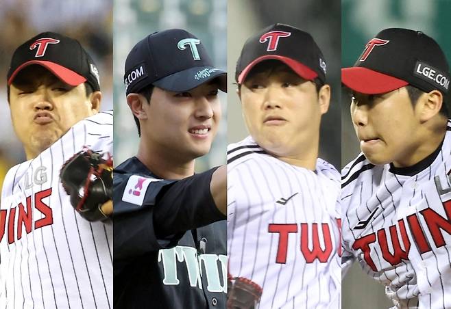 왼쪽부터 LG 장현식, 이정용, 함덕주, 박명근. IS 포토