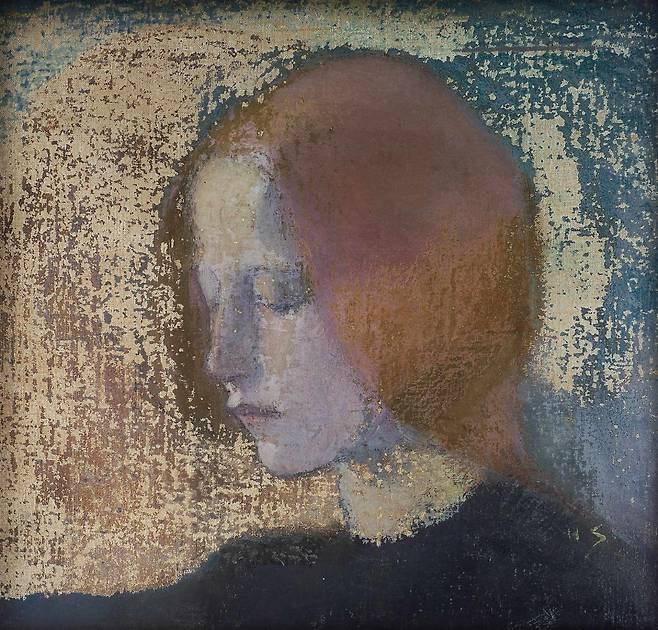 파편(1904). 모델은 눈을 감고 사색하는 듯한 표정을 짓고 있다. 헬레네는 그림 표면을 긁어내 독특한 효과를 연출했다. 아무런 종교적 표시도 없지만 그림은 영적인 분위기를 풍긴다. /시그네 앤 길렌버그 재단