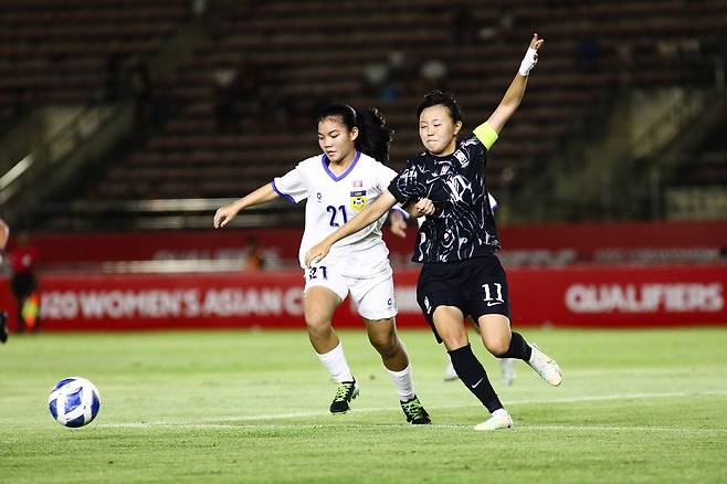 볼 경합을 펼치는 조혜영(오른쪽) [대한축구협회 제공. 재판매 및 DB 금지]