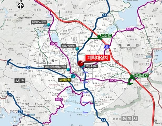 KTX 고성역세권 개발 계획대상지. 정점식 의원실 제공