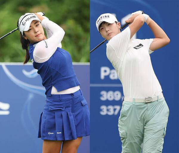고지원 프로가 우승한 2025년 한국여자프로골프(KLPGA) 투어 제12회 제주삼다수 마스터스에 출전한 윤이나, 박성현 프로. 사진제공=KLPGA (사진을 무단으로 사용하지 마십시오.)