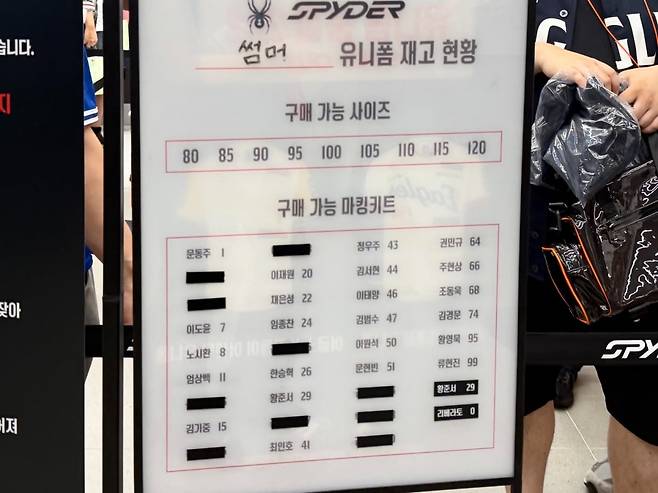 한화이글스 블루 썸머 유니폼 재고 현황판 / 사진=고송희 인턴기자