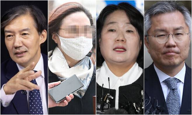 (왼쪽부터) 조국 전 조국혁신당 대표, 정경심 전 동양대 교수, 윤미향 전 더불어민주당 의원, 최강욱 전 더불어민주당 의원. 한겨레