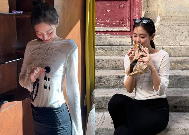 그룹 블랙핑크 제니가 공개한 파리 여행 티셔츠 문구가 누리꾼들 관심을 모았다. /사진=제니 인스타그램