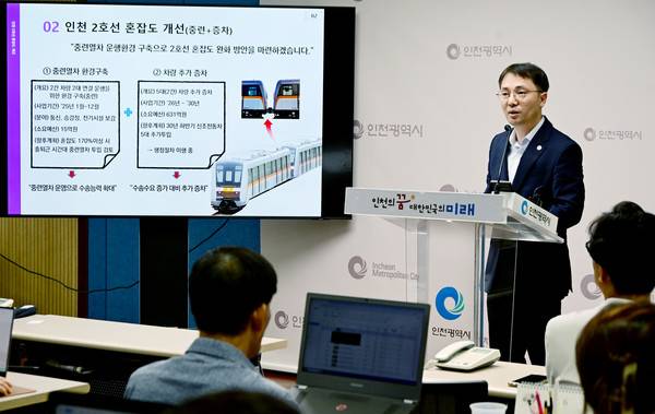 김인수 인천시 교통국장이 최근 시청 브리핑룸에서 교통국 소관 현안과 관련해 기자브리핑을 하고 있다. <인천시 제공>