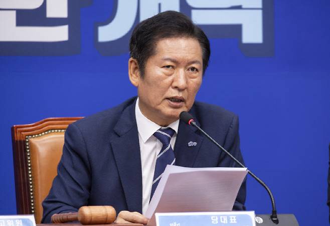 정청래 더불어민주당 대표가 지난 11일 국회에서 열린 최고위원회의에서 발언하고 있다. (사진=연합뉴스)