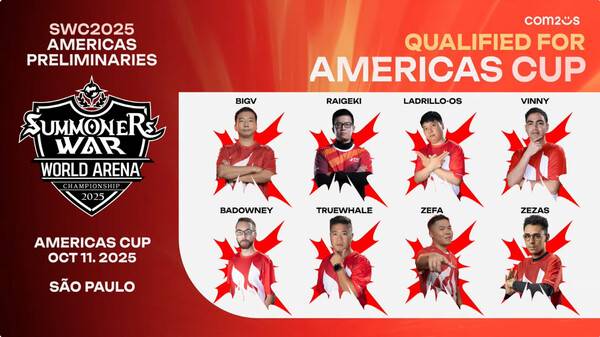 글로벌 e 스포츠 대회 '서머너즈 워 월드 아레나 챔피언십 2025'이 아메리카 컵에 출전할 본선 진출자 8인을 최종 확정했다. (SWC2025 아메리카 컵 출전 선수 8인 확정 ). /사진=컴투스