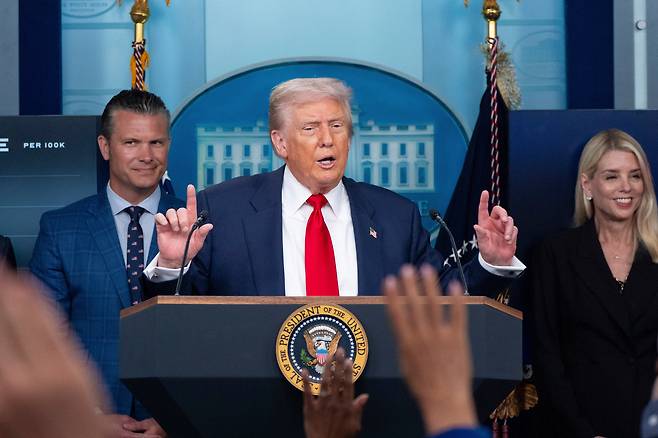 워싱턴 DC 치안 강화 대책 발표하는 트럼프 미 대통령. /AP=연합뉴스