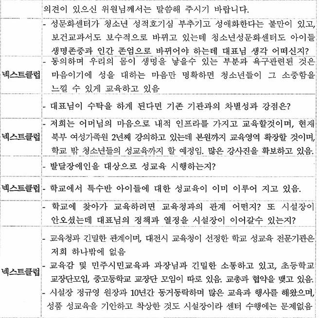 대전참여자치시민연대가 공개한 2022년11월23일 대전청소년성문화센터 수탁기관 심사 회의록.