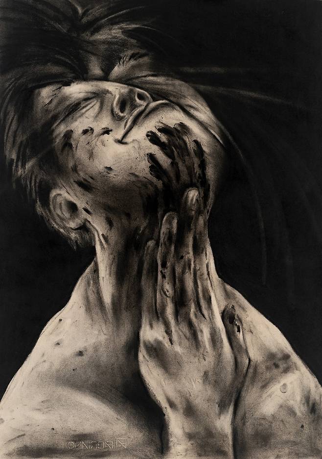 배윤환, 선크림, 2025, Charcoal on paper, 70 x 50 cm. /스페이스K 서울