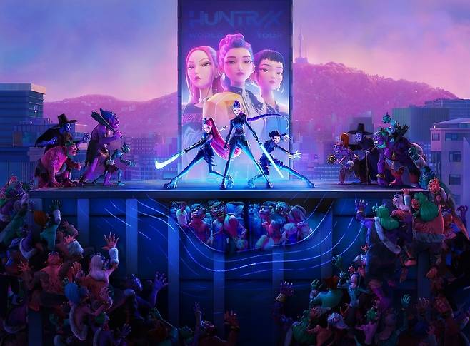 넷플릭스 애니메이션 ‘케이팝 데몬 헌터스’ 중 악귀 잡는 3인조 걸그룹 ‘헌트릭스’. [사진 = 넷플릭스]