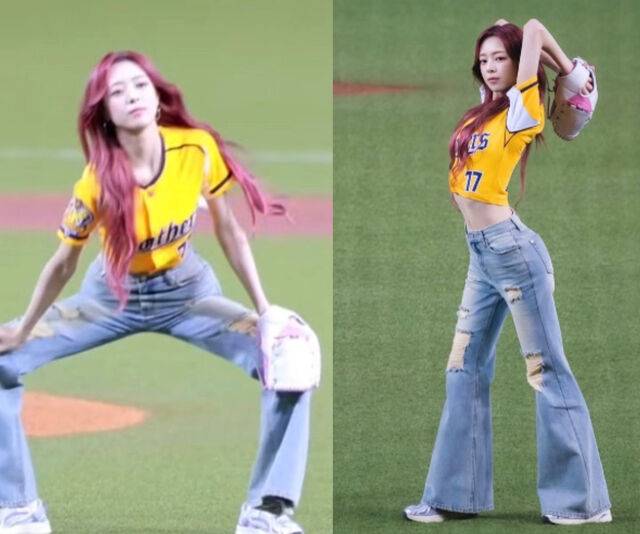 유나가 대만에서 시구를 한 후 각종 커뮤니티에 갑론을박 논란이 일었다. / 온라인 커뮤니티