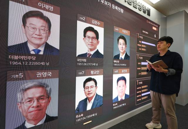 지난 5월 23일 경기도 과천시 중앙선거관리위원회 선거종합상황실 스크린에 후보 등록 현황이 표시돼 있다. 연합뉴스