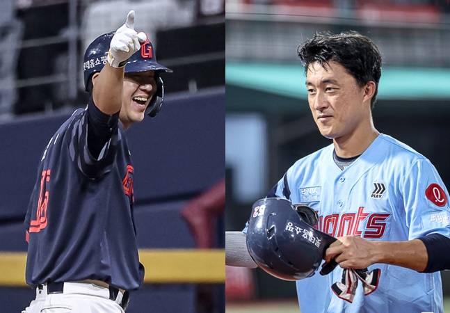 롯데 김민성(왼쪽)과 노진혁. /사진=롯데 자이언츠 제공