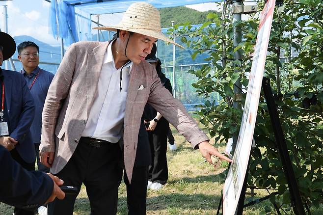 김진태 강원지사, 과수 현장 방문 [강원도 제공.재판매 및 DB 금지]