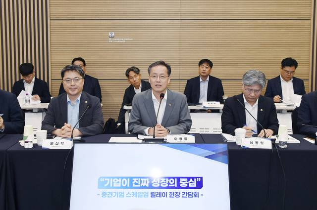 이형일 기획재정부 차관이 13일 서울 마포구 상장회사회관에서 열린 ‘중견기업 스케일업 릴레이 현장 간담회’에서 모두발언을 하고 있다. 기획재정부 제공