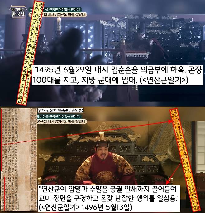 연산군은 즉위 1년만인 “1495년 승전색으로 일해온 내시(중관) 김순손을 의금부에 하옥하여 곤장 100대를 치고 지방 군대에 편입시키라”는 엄명을 내린다. 궁궐 안채까지 암말과 수말을 끌여들여 교미 장면을 구경하고 난잡한 행위를 벌인 연산군에게 김순손이 ‘아니되옵니다!’라 간하자 내린 처벌이었다.