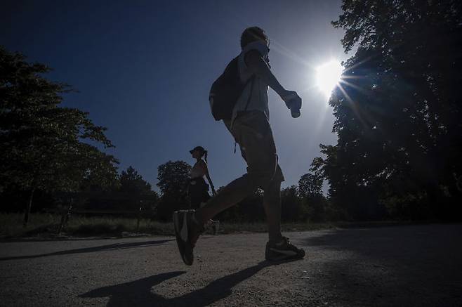 [파리=AP/뉴시스] 12일(현지 시간) 프랑스 파리 뱅센의 한 공원에서 시민들이 산책하고 있다. 2025.08.13.