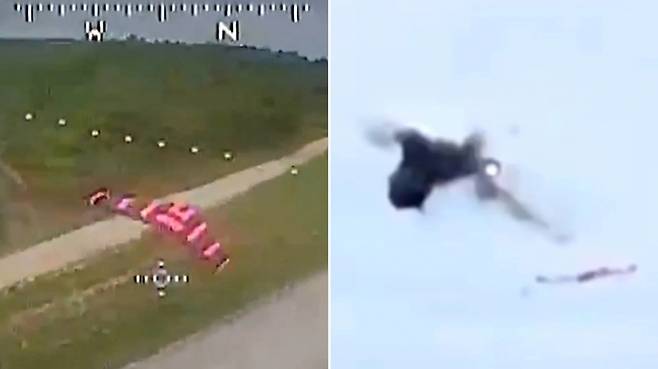 클레이모어를 탑재한 드론으로 다른 드론을 파괴하는 모습. 영상 캡처