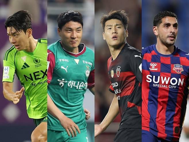 As Jeon Jin -woo, Jeonbuk, stopped moving in 12 goals, competition for scoring king became more intense. Daejeon Hana resident scored 11 goals, while Pohang Lee Ho -jae and Suwon FC Sarbak (from left) formed 10 goals with 10 goals. Photo courtesy ｜ Korea Professional Football Federation
