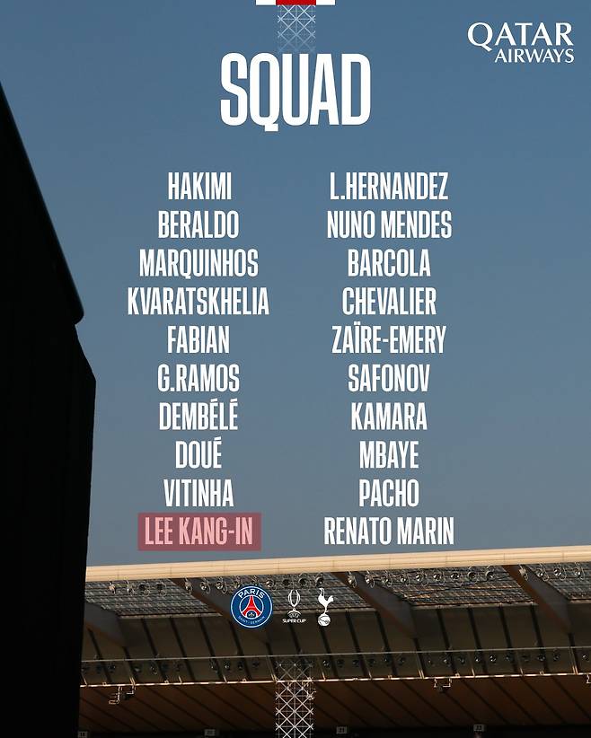 토트넘과의 2025 유럽축구연맹(UEFA) 슈퍼컵 파리 생제르맹(PSG) 소집 명단. /사진=PSG SNS 캡처