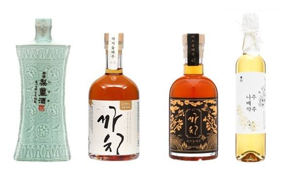 (왼쪽부터) 이강주, 까치돌배주, 프리미엄 까치돌배주, 나주배약주 [제조사 홈페이지 캡처]