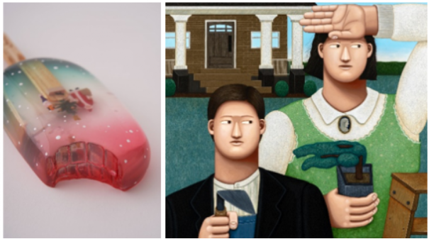 사진 왼쪽부터 이여름의 'Life in Ice Cream_bite, Colored resin and mixed media'(2024), 이희조의 '정원사'(2025). 키아프
